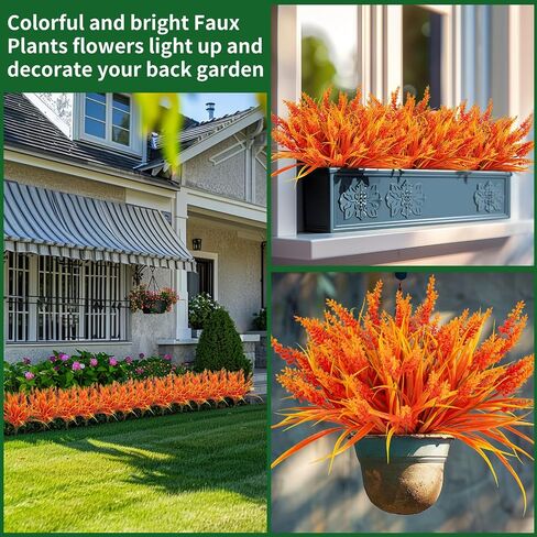 زهور صناعية للنباتات الخارجية 20 حزمة من البلاستيك اللافندر المزيف من عشب القرد الصناعي لنافذة الشرفة والحديقة والمكتب والفناء الأمامي والشرفة المقاومة للأشعة فوق البنفسجية للمزارع (أبيض) in Kuwait