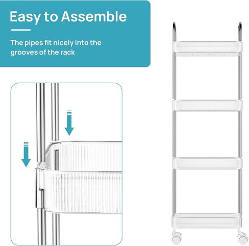 Vtopmart 4 Tier Rolling Storage Cart, Clear Bathroom Cart Organizer, Transparency Rolling Utility Cart, Mobile Shelving with Wheels for Bathroom, Laundry Room, Living Room, Narrow Places in Saudi Arabia