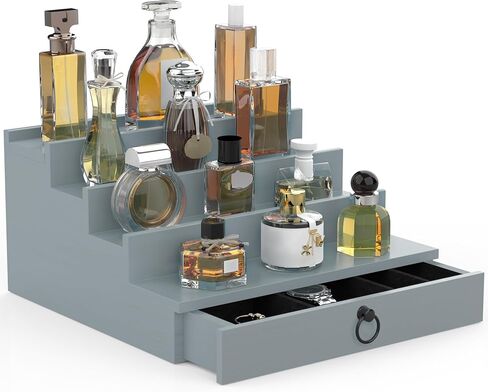 Cologne Organizer for Men, 4 Tier Cologne Stand, Cologne Shelf with Drawer and Hidden Compartment White Perfume Display Holder in Saudi Arabia