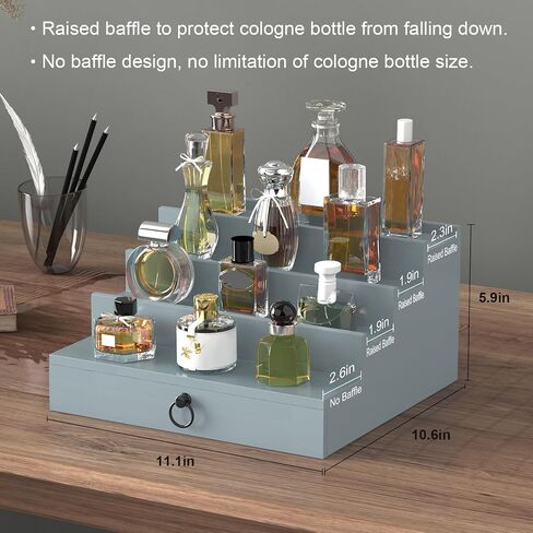 Cologne Organizer for Men, 4 Tier Cologne Stand, Cologne Shelf with Drawer and Hidden Compartment White Perfume Display Holder in Saudi Arabia