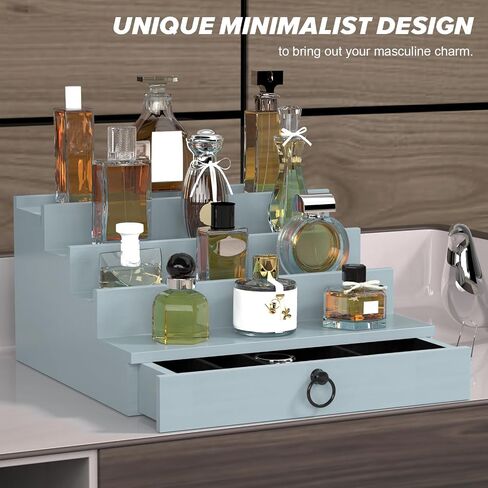 Cologne Organizer for Men, 4 Tier Cologne Stand, Cologne Shelf with Drawer and Hidden Compartment White Perfume Display Holder in Saudi Arabia