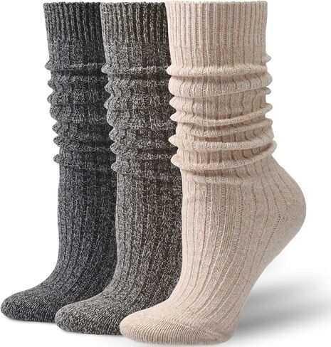 Pleneal 3 Pairs Slouch Socks for Women Winter Long Boot Chunky Scrunch Socks, Knit Crew Knee High Boot Socks in Saudi Arabia