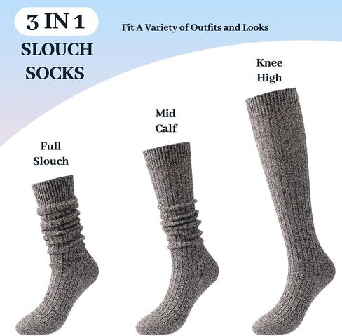 Pleneal 3 Pairs Slouch Socks for Women Winter Long Boot Chunky Scrunch Socks, Knit Crew Knee High Boot Socks in Saudi Arabia