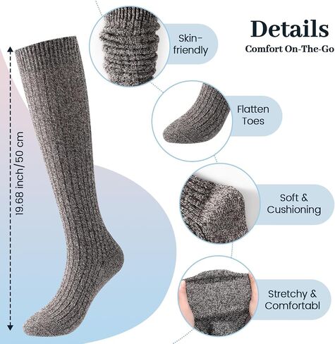 Pleneal 3 Pairs Slouch Socks for Women Winter Long Boot Chunky Scrunch Socks, Knit Crew Knee High Boot Socks in Saudi Arabia