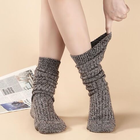 Pleneal 3 Pairs Slouch Socks for Women Winter Long Boot Chunky Scrunch Socks, Knit Crew Knee High Boot Socks in Saudi Arabia