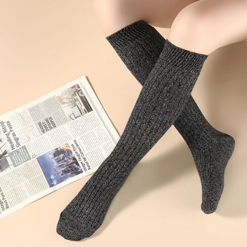 Pleneal 3 Pairs Slouch Socks for Women Winter Long Boot Chunky Scrunch Socks, Knit Crew Knee High Boot Socks in Saudi Arabia