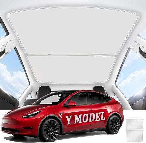 2024 Upgraded Tesla Model Y Sunshade Roof, UPF200+ Roof Sunshade with Storage Bag, No-Sag & No-Gaps Heat Insulation Foldable Top Windows Windshield Sun Shade, Tesla Model Y Accessories 2024-2020 White in Saudi Arabia