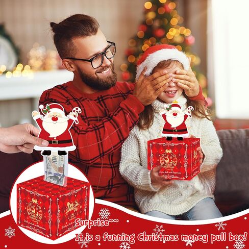Christmas Money Box for Cash Gift Pull, Surprise Money Gift Boxes for Kids Adults with 100Pcs Transparent Bags - Fun Ways to Give Cash as A for Your Loved Ones in Saudi Arabia