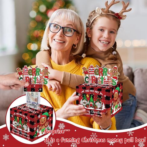 Christmas Money Box for Cash Gift Pull, Surprise Money Gift Boxes for Kids Adults with 100Pcs Transparent Bags - Fun Ways to Give Cash as A for Your Loved Ones in Saudi Arabia