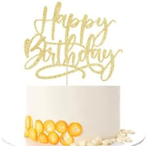 غلاف كعكة عيد ميلاد سعيد من كاوينلا، تزيين كعكة عيد ميلاد سعيد ذهبي لامع مناسب لتزيين الحفلات للذكرى السنوية/عيد الميلاد (ذهبي) in Kuwait