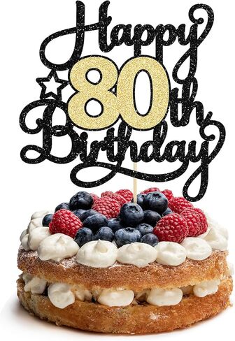 1Pc Happy 80th Birthday Cake Topper Black Gold Glitter Cheers to 80 Years Birthday Cake Pick 80th Birthday Cake Decoration for Happy 80th Birthday Anniversary Party Supplies in Saudi Arabia