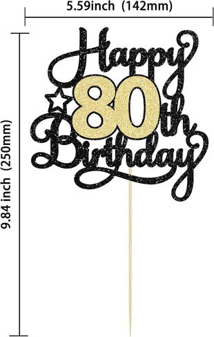 1Pc Happy 80th Birthday Cake Topper Black Gold Glitter Cheers to 80 Years Birthday Cake Pick 80th Birthday Cake Decoration for Happy 80th Birthday Anniversary Party Supplies in Saudi Arabia