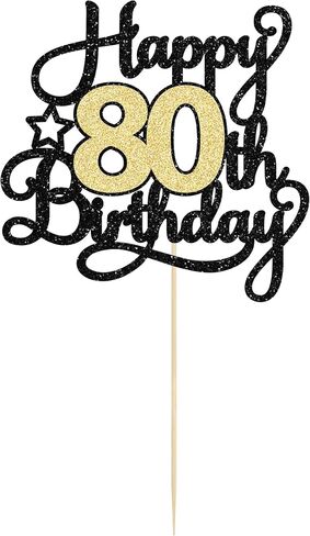 1Pc Happy 80th Birthday Cake Topper Black Gold Glitter Cheers to 80 Years Birthday Cake Pick 80th Birthday Cake Decoration for Happy 80th Birthday Anniversary Party Supplies in Saudi Arabia