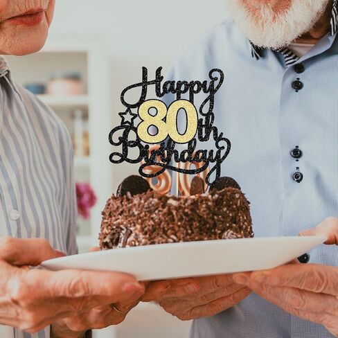 1Pc Happy 80th Birthday Cake Topper Black Gold Glitter Cheers to 80 Years Birthday Cake Pick 80th Birthday Cake Decoration for Happy 80th Birthday Anniversary Party Supplies in Saudi Arabia