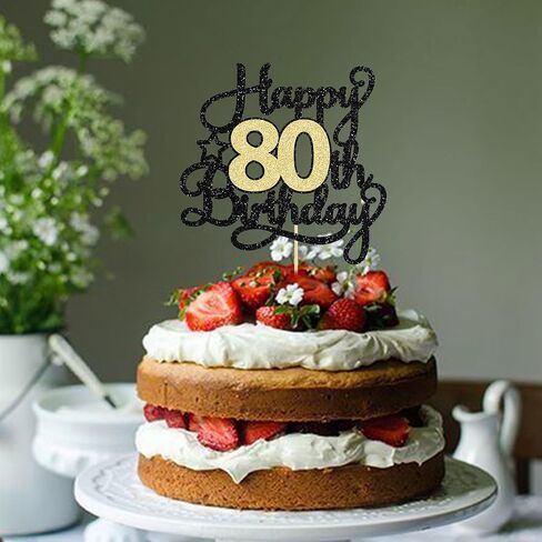 1Pc Happy 80th Birthday Cake Topper Black Gold Glitter Cheers to 80 Years Birthday Cake Pick 80th Birthday Cake Decoration for Happy 80th Birthday Anniversary Party Supplies in Saudi Arabia