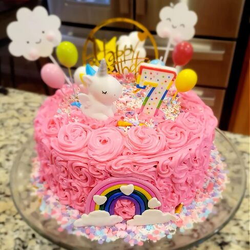 يونيكورن كعكة توبر، qoadwem 15pcs يونيكورن قوس قزح كعكة القبعات العالية للفتيات مع قوس قزح القلب يونيكورن سحابة بالون عيد ميلاد سعيد كعكة الزينة للبنين بنات أطفال عيد ميلاد in Kuwait