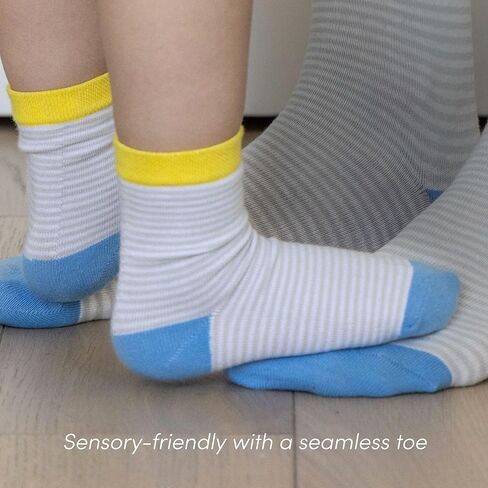 Ten Little First Walker Kids’ Shoes & Crew Socks Bundle for Baby & Toddler Boys & Girls, Ocean Blue Shoe Size 4, Crew Socks with Non-Skid Grips 4 Pk in Kuwait