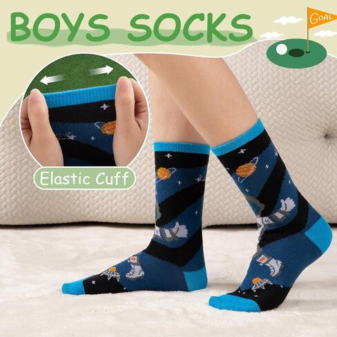 جوارب Comfoex للأولاد والأطفال، جوارب طاقم مضحكة مبتكرة، جوارب رياضية مخططة من القطن على شكل صاروخ فضائي، للأطفال من سن 4 إلى 10 سنوات، 6 أزواج in Kuwait