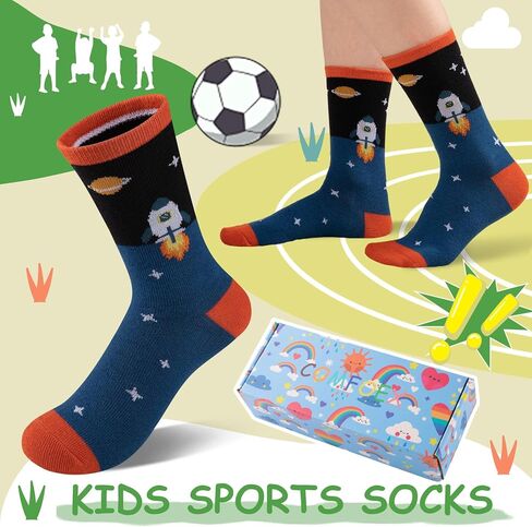 جوارب Comfoex للأولاد والأطفال، جوارب طاقم مضحكة مبتكرة، جوارب رياضية مخططة من القطن على شكل صاروخ فضائي، للأطفال من سن 4 إلى 10 سنوات، 6 أزواج in Kuwait