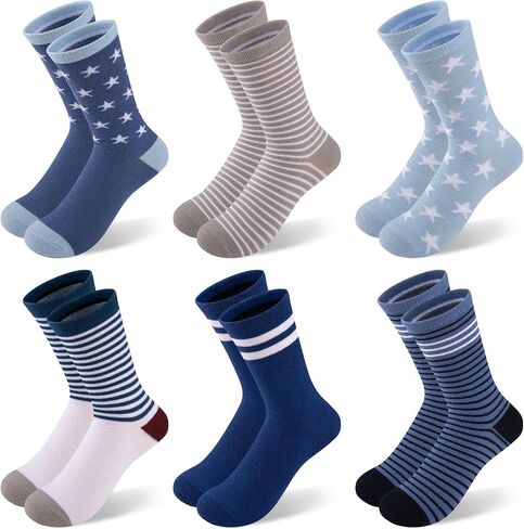 Comfoex Boys Kids Socks Novelty Funny Crew Socks Space Rocket Sport Stripe Cotton Calf Socks For Kids 4-10 Years Old 6 Pairs in Saudi Arabia