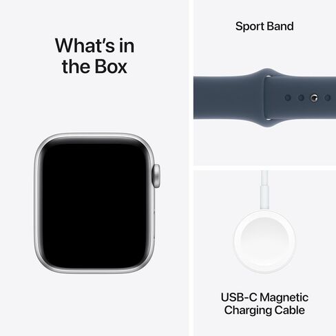 Apple Watch SE GPS 44mm Silver Aluminum Case with Storm Blue Sport Band - S/M in Saudi Arabia