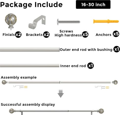 Curtain Rods for Windows 20 to 195 Inches, Adjustable Length Heavy Duty 1 Inch Rod,Decorative Finials,16 ft Extra Long,Bronze in Kuwait