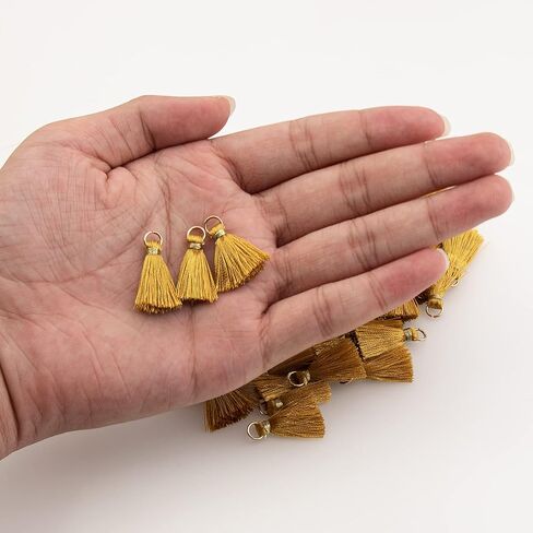 VAPKER 100Pcs 0.8Inch/2CM Mini Tassels Gold Tassel Tiny Handmade Craft Tassels with Gold Jump Ring for Earring Jewelry Necklace Making Accessories DIY in Saudi Arabia