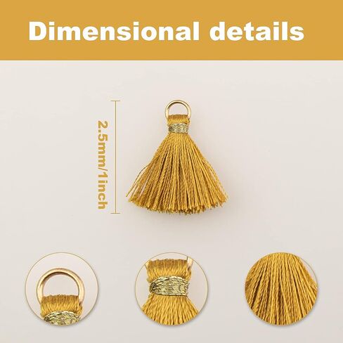 VAPKER 100Pcs 0.8Inch/2CM Mini Tassels Gold Tassel Tiny Handmade Craft Tassels with Gold Jump Ring for Earring Jewelry Necklace Making Accessories DIY in Saudi Arabia