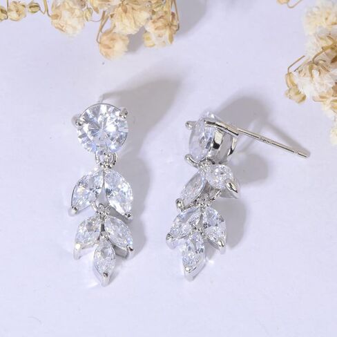 Cubic Zirconia Cluster Wedding Earrings for Brides Bridesmaids Elegant Round Marquise CZ Bridal Jewelry Crystal Dangling Drop Earrings for Women Girls Costume Jewelry Gift in Saudi Arabia