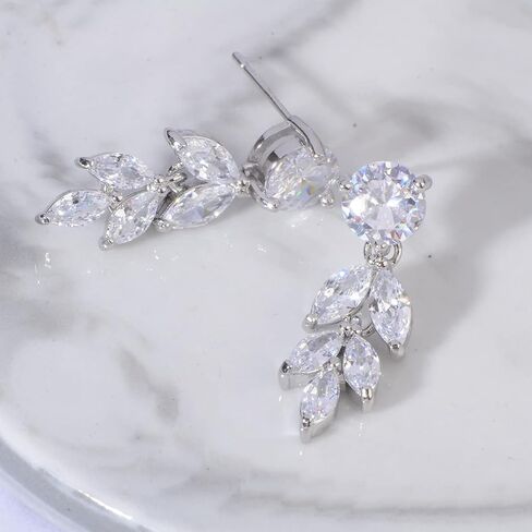 Cubic Zirconia Cluster Wedding Earrings for Brides Bridesmaids Elegant Round Marquise CZ Bridal Jewelry Crystal Dangling Drop Earrings for Women Girls Costume Jewelry Gift in Saudi Arabia