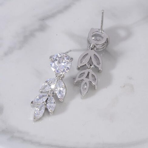 Cubic Zirconia Cluster Wedding Earrings for Brides Bridesmaids Elegant Round Marquise CZ Bridal Jewelry Crystal Dangling Drop Earrings for Women Girls Costume Jewelry Gift in Saudi Arabia
