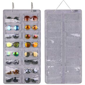 AROUY Sunglasses Organizer Storage, Hanging Dust Proof Wall Pocket Glasses Organizer - 16 Felt Slots Sunglass Organizer Holder with Metal Hook and Sturdy Rope (Gray, Dust Proof)