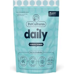 PetCultures Dog Probiotics and Digestive Enzymes - 5 Billion CFU Canine Specific Strains, 30 Ct Powder Sachets for Dog Diarrhea, Itchy Skin and Ears - Supports Gut Health and Allergies