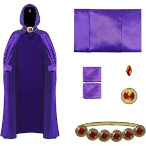 EDAUWAE Womens Raven Costume Black Deluxe Jumpsuit Belt With Purple Cloak Halloween Costume Bodysuit Full Set