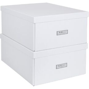 Bigso Katia Collapsible Storage Box | Photo Storage Box with Labelframe for Identification | Simple Assembly without Tools | Decorative Storage Boxes with Lids | 11.3″ x 15.4″ x 6.4″ | 2 Pack | White