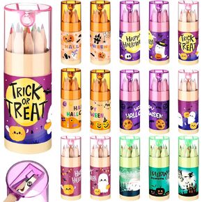Fumete 15 Pack Halloween Colored Pencils with Sharpener Halloween Pencils Presharpened Coloring Pencils Halloween Themed Colored Pencil Set for Halloween Party Favors, 12 Count in Tube