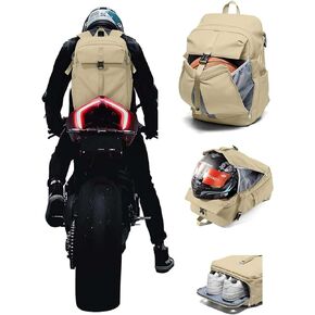 SEAFEW Helmet Backpack for Motorcycle, Travel Backpack for Men Women,Carry on Backpack Flight Approved,Casual Daypacks Cabin Bagage,Hiking Backpack Lightweight Rucksack Khaki