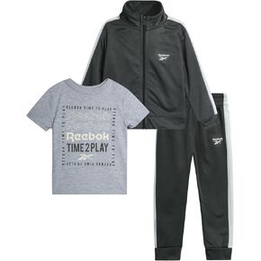 Reebok Boys' Pants Set - 3 Piece Tricot Short Sleeve T Shirt with Athletic Zip Up Jacket and Jogger Pants Set for Boys 12M-7