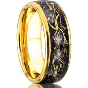 Tungsten Carbide Ring for Men Golden 8mm Inlaid Copper Wire Men's Engagement Wedding Bands Fashion High Polish and Comfortable Fit