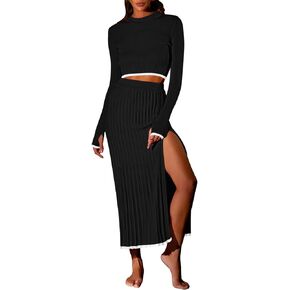 Pink Queen 2 Piece Skirt Outfits for Women Knit Sweater Crop Top Bodycon Party Cocktail Fall Blazer Dresses in Kuwait