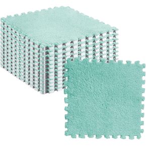 10pcs Plush Foam Puzzle Mat Tiles Soft and Non Slip Interlocking Carpet Tiles for Bedroom or Kids Room (Mint Green)