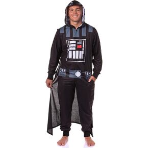 Star Wars Hooded Union Suit | Men's Darth Vader Adult Fleece Caped Costume Pajama Footless Sleeper for Men & Women