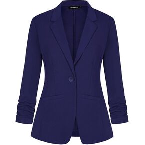 MINTLIMIT Women's Casual Blazer 3/4 Ruched Sleeve Open Front Button Work Office Blazer Jackets with Pockets