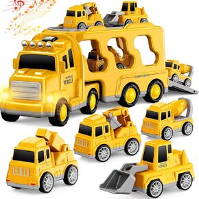 Toddlers Fire Truck for Kids 3-9 Year Old，5 in 1 Friction Power Vehicle Car for 3 4 5 6 7 Years Old Boys Girls，Carrier Truck Transport Toys for Christmas and Birthday Gifts