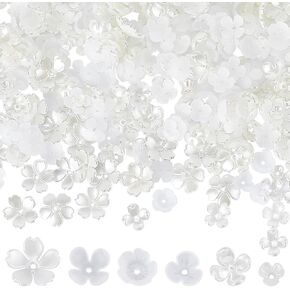 SUNNYCLUE 1 Box 600Pcs White Flower Bead Clear Flower Spacer Beads Plastic Tulip Flowers Lily Petal Bead caps Acrylic Floral End capss Loose Beads Assortments for Jewelry Making Supplies DIY Bracelets