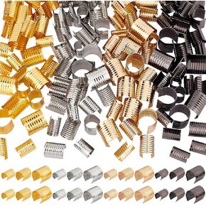 PH PandaHall 120Pcs 4 Colors Leather Rope Clips 3 Size Cylindrical Crimp Beads End Caps Fastener Opening Crimping Cord Clamp for DIY Craft Jute Leather Bracelet Necklace Macrame Tassel