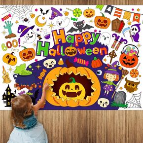 Halloween Coloring Poster, Giant Paper Coloring Banner Tablecloth for Kids Indoor Arts and Crafts Activity, Coloring Table Cover Banner for Halloween Party Supplies