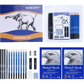 Art Supplies Drawing Set, Sketching Kit with 2 Sketch Book, Sketching Graphite Charcoal Pencils, Drawing Supplies for Artists Adults Teens Beginner Kid, Drawing Pencils for Sketching