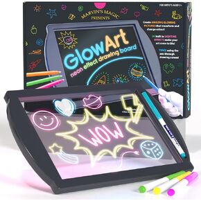 Marvin's Magic - Glow Art Unique Craft Kit | Light Up Kids Art Set | Includes Neon Effect Drawing Board with A Built-in Stand and 4 Fluorescent Magic Pens - Pink