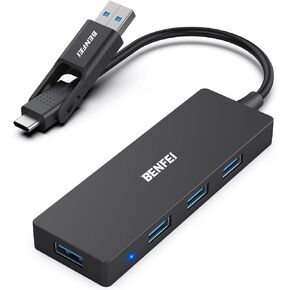 BENFEI USB Type-A/Type-C Hub with 4 USB 3.0 Ports Compatible with iPhone 15 Pro/Max, MacBook Pro/Air 2023, iPad Pro, iMac, S23, XPS 17, Surface Book 3, Flash Drive, Mobile HDD and More